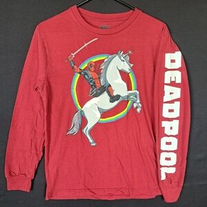 Deadpool and Unicorn, rainbow Long-Sleeved T-Shirt, Men's Sz S